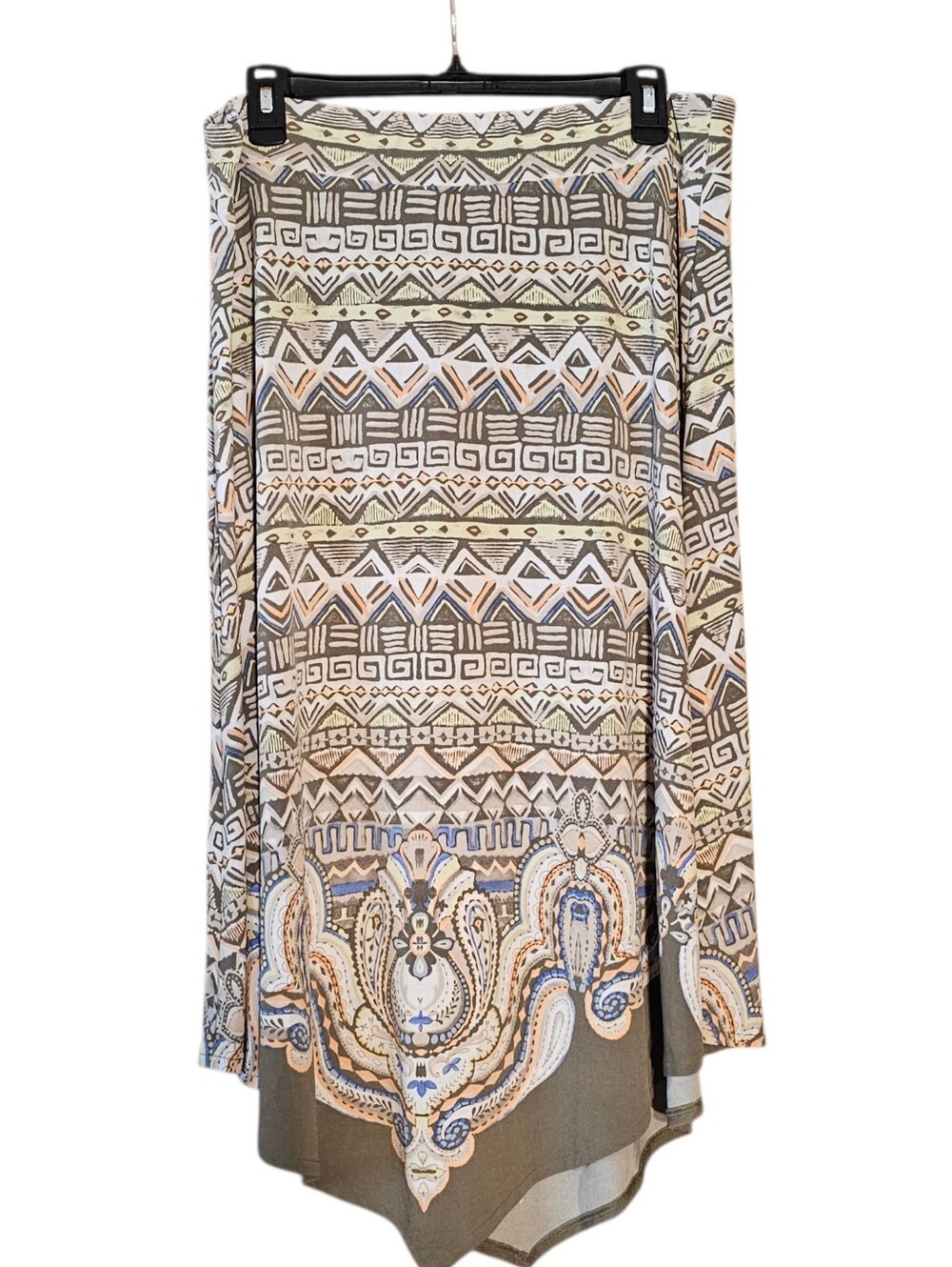 Chico’s Geometric Print Midi Skirt Women’s Size 2 Beige Gray Tan Flowy